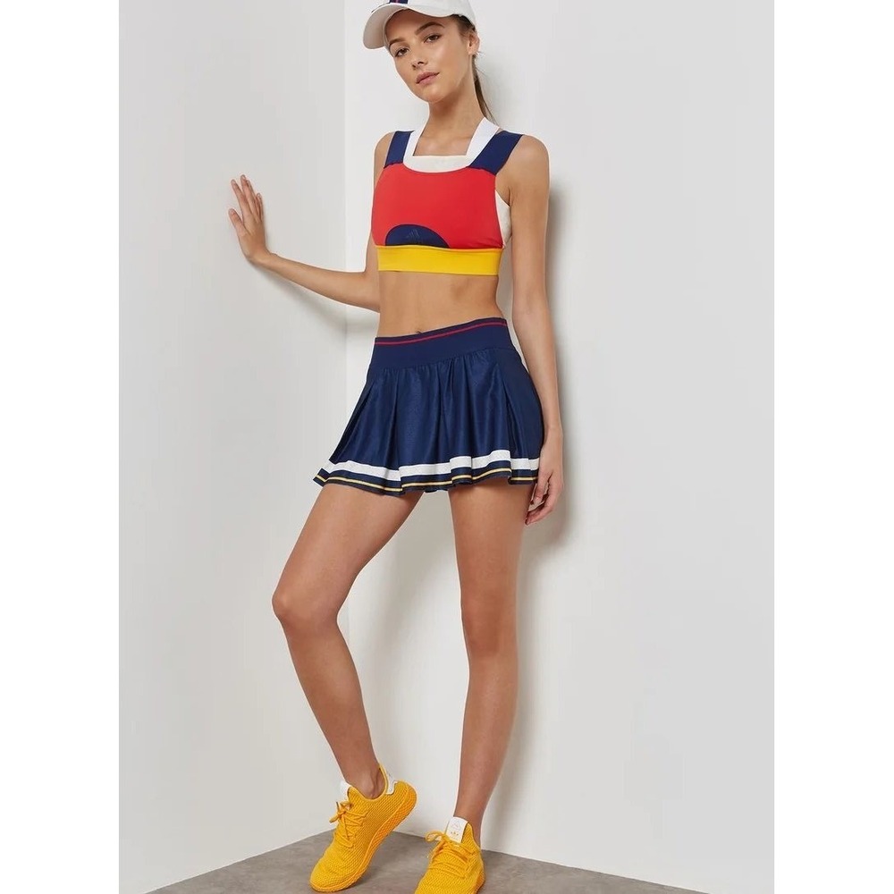 Adidas Pharrell Williams Pleated Tennis Skort Women XS Navy Blue Striped Sporty